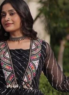 Black georgette readymade navratri anarkali suit with laheriya & patchwork 2