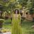 Lime georgette readymade navratri anarkali suit with laheriya & patchwork