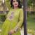Lime georgette readymade navratri anarkali suit with laheriya & patchwork
