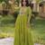 Lime georgette readymade navratri anarkali suit with laheriya & patchwork