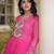 Pink georgette readymade navratri anarkali suit with laheriya & patchwork