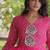 Pink georgette readymade navratri anarkali suit with laheriya & patchwork