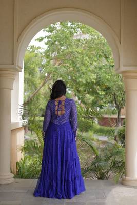 Blue georgette readymade navratri anarkali suit with laheriya & patchwork 4