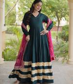 D green rayon readymade navratri anarkali suit with embroidery & gotapatti work