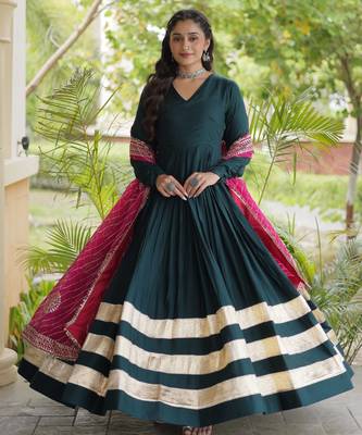D green rayon readymade navratri anarkali suit with embroidery & gotapatti work 3