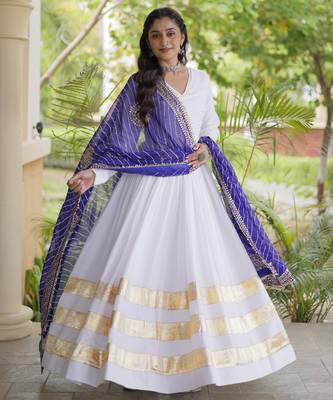 White rayon readymade navratri anarkali suit with embroidery & gotapatti work 3