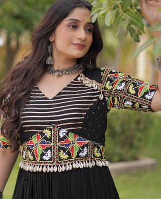 Black rayon readymade navratri anarkali suit with embroidery & miroor work 2