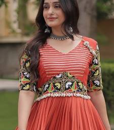 Orange rayon readymade navratri anarkali suit with embroidery & miroor work