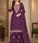 Purple silk blend readymade suit with embroidery & zari work