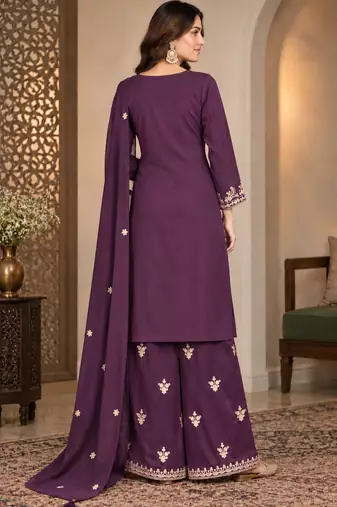 Purple silk blend readymade suit with embroidery & zari work