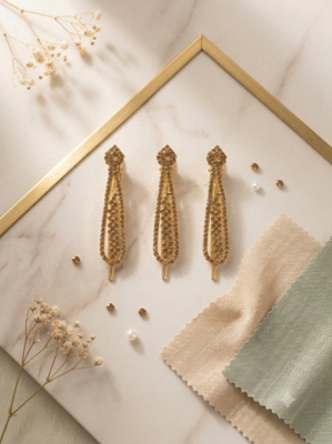Sparkling rhinestone studded gold saree brooch pins-Set of 3 1