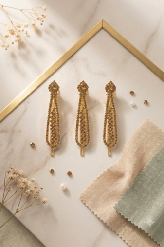 Sparkling rhinestone studded gold saree brooch pins-Set of 3