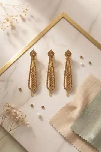 Sparkling rhinestone studded gold saree brooch pins-Set of 3