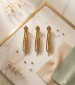 Sparkling rhinestone studded gold saree brooch pins-Set of 3