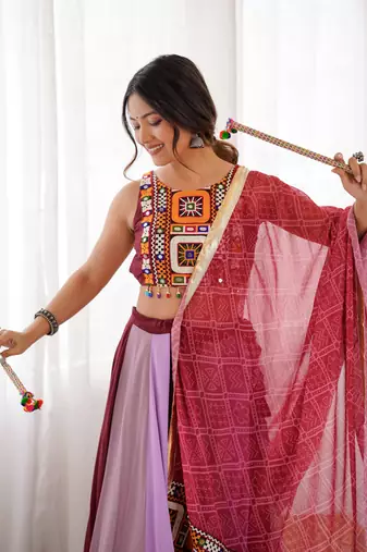 Hot Pink Navratri Lehenga Choli With Dupatta