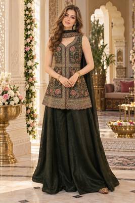 mehendi georgette readymade suit with multi embroidery & sequence work 1