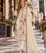 white chiffon semi stitched suit with embroidery & sequence work