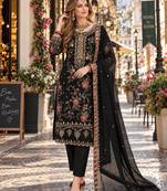 black chiffon semi stitched suit with embroidery & sequence work