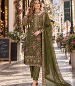 mehendi chiffon semi stitched suit with embroidery & sequence work