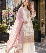 white fox georgette semi stitched suit with embroidery & khatli work
