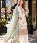 white fox georgette semi stitched suit with embroidery & khatli work