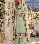 green georgette stitched semi stitched suit with embroidery & sequence work