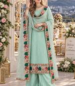 sky georgette stitched semi stitched suit with embroidery & sequence work