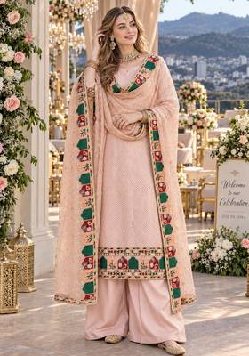 pink georgette stitched semi stitched suit with embroidery & sequence work 1