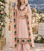 pink georgette stitched semi stitched suit with embroidery & sequence work