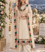 beige georgette stitched semi stitched suit with embroidery & sequence work