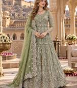 green net semi stitched anarkali suit with embroidery & diamond work