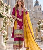rani pink chinon semi stitched suit with embroidery sequence work