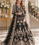 black net semi stitched anarkali suit with embroidery & stone work