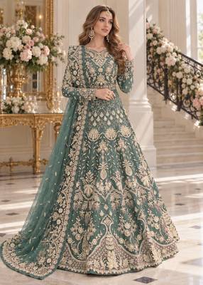 sky net semi stitched anarkali suit with embroidery & stone work 1
