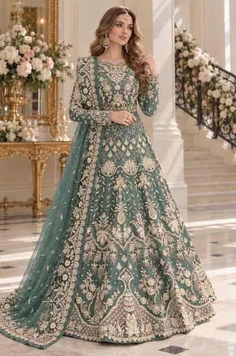 sky net semi stitched anarkali suit with embroidery & stone work