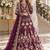 wine net semi stitched anarkali suit with embroidery & stone work