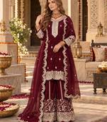 maroon silk blend  readymade suit with embroidery & sequence work