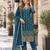 teal silk blend unstitched suit with embroidery & mirror work