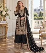 black chinon readymade suit with embroidery & sequence work