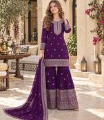 violet chinon readymade suit with embroidery & sequence work