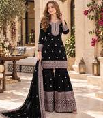 black chinon readymade suit with embroidery & sequence work