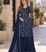 navy georgette free size stitched suit with embroidery & sequence work 