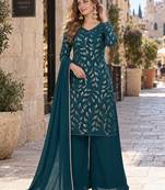 d green georgette free size stitched suit with embroidery & sequence work 