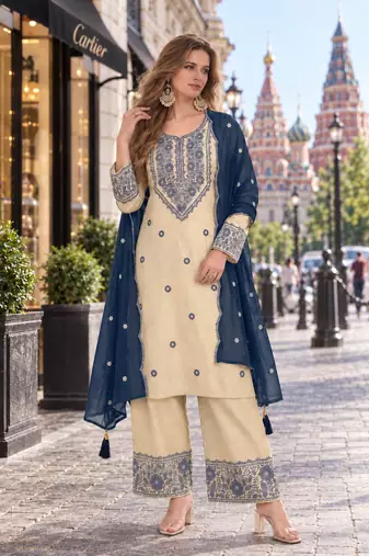white & teal cotton unstitched suit with embroidery patch work