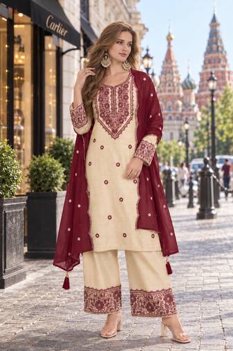 white & maroon cotton unstitched suit with embroidery patch work