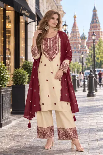 white & maroon cotton unstitched suit with embroidery patch work