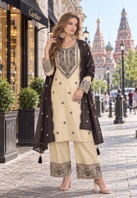 white & black cotton unstitched suit with embroidery patch work 1
