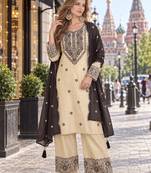 white & black cotton unstitched suit with embroidery patch work