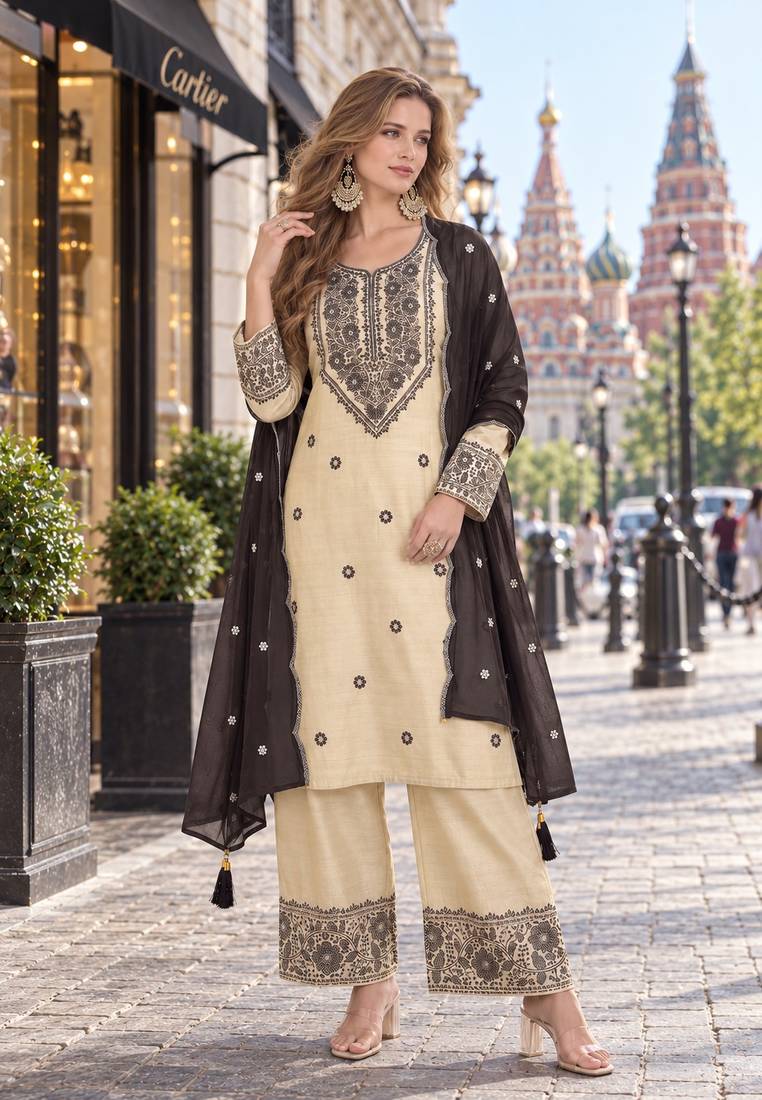 white & black cotton unstitched suit with embroidery patch work