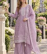 lavender silk blend unstitched suit with embroidery & sequence work